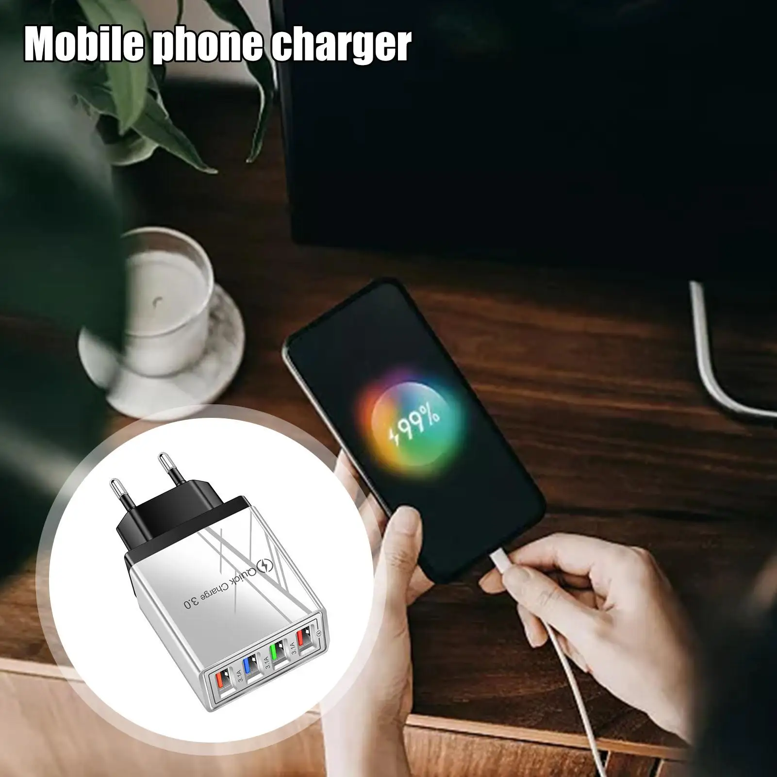 

3A USB Charger 4 Ports USB Quick Charge 3.0 For Phone Adapter Portable EU US Plug Wall Charger Fast Charging For iPhone 16 Pro
