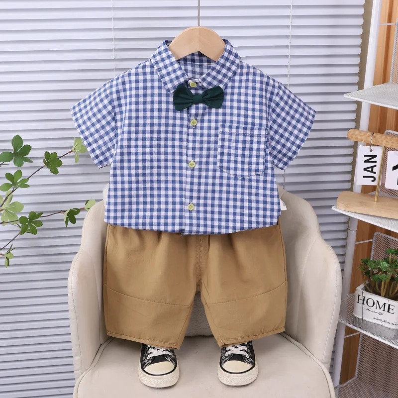 New Summer Baby Clothes Suit Children Boys Casual Plaid Shirt Shorts 2Pcs/Sets Infant Clothing Toddler Costume Kids Tracksuits