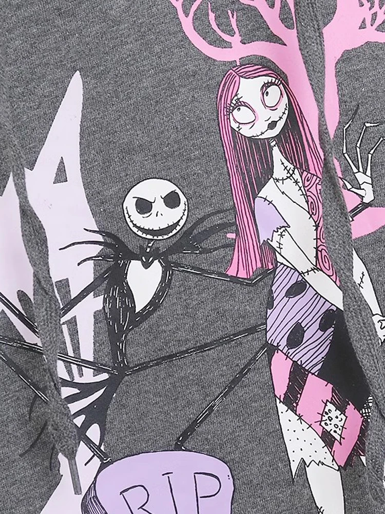 Disney Sweatshirt The Nightmare Before Christmas Cartoon Print Women Skellington Sally Hooded Long Sleeve Fleece Jumper Tops