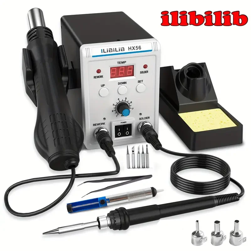 ILIBILIB 700W Solder Rework Station 2 in 1 Soldering Iron Kit Hot Air Heat Gun Station
