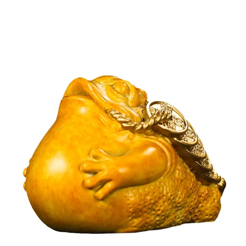 

All-copper painted brass belly golden toad ornament, auspicious and festive desktop gifts