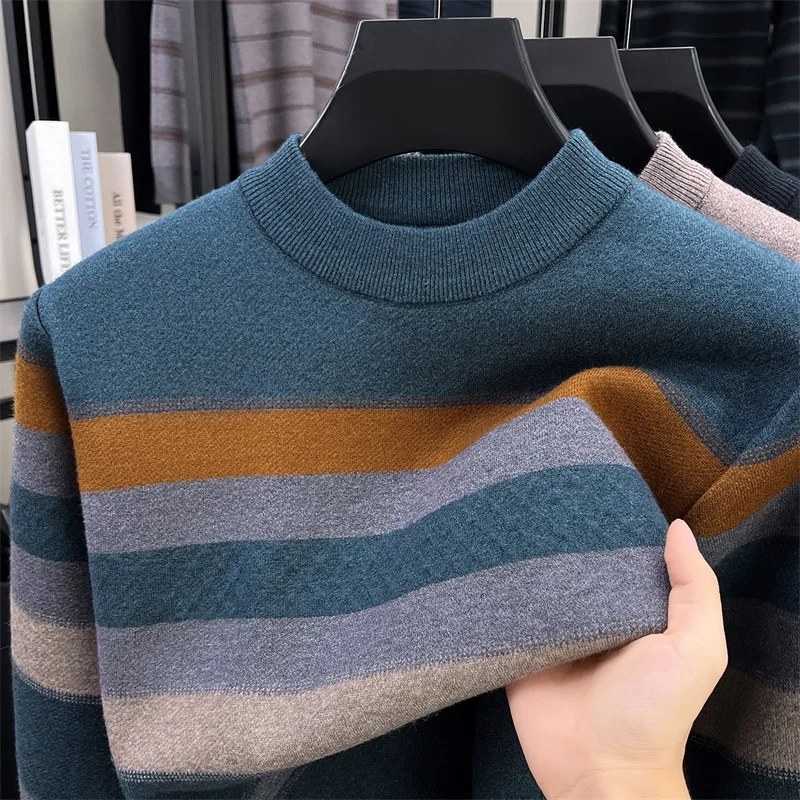 الوقوف مخطط الشتاء عارضة محبوك سترة منتصف العمر مريحة طويلة Sve الحرارية Busin عارضة Sle معطف الرجال #1