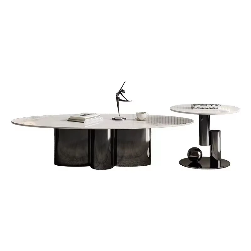 Nordic modern style sintered stone countertop stainless steel base living room coffee table set