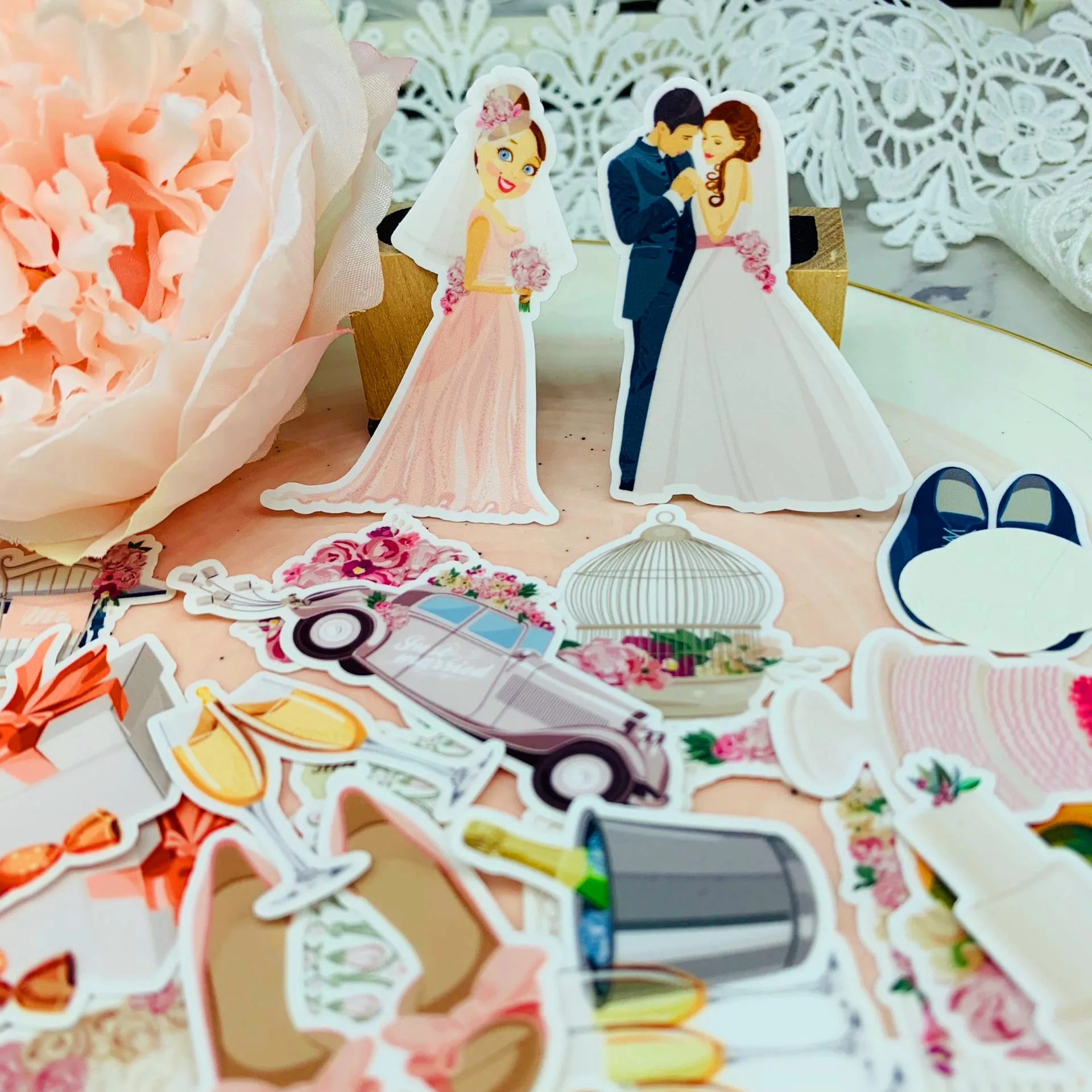 28 pcs Cute Wedding party pattern paper stickers for kids homemade book stickers on laptop / decorative scrapbooking / DIY