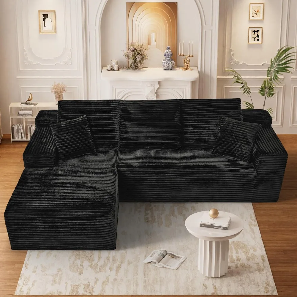 

Секционный модульный диван Cloud Couch, 107 дюйма, удобные черные L-образные диваны без костей для гостиной, современное глубокое сиденье, плюшевый вельвет