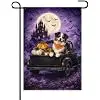 Halloween Garden Flag 12x18 Inch Australian Shepherd Bandana Pumpkins Black Pickup Truck Full Moon Haunted Castle Polyester  llz