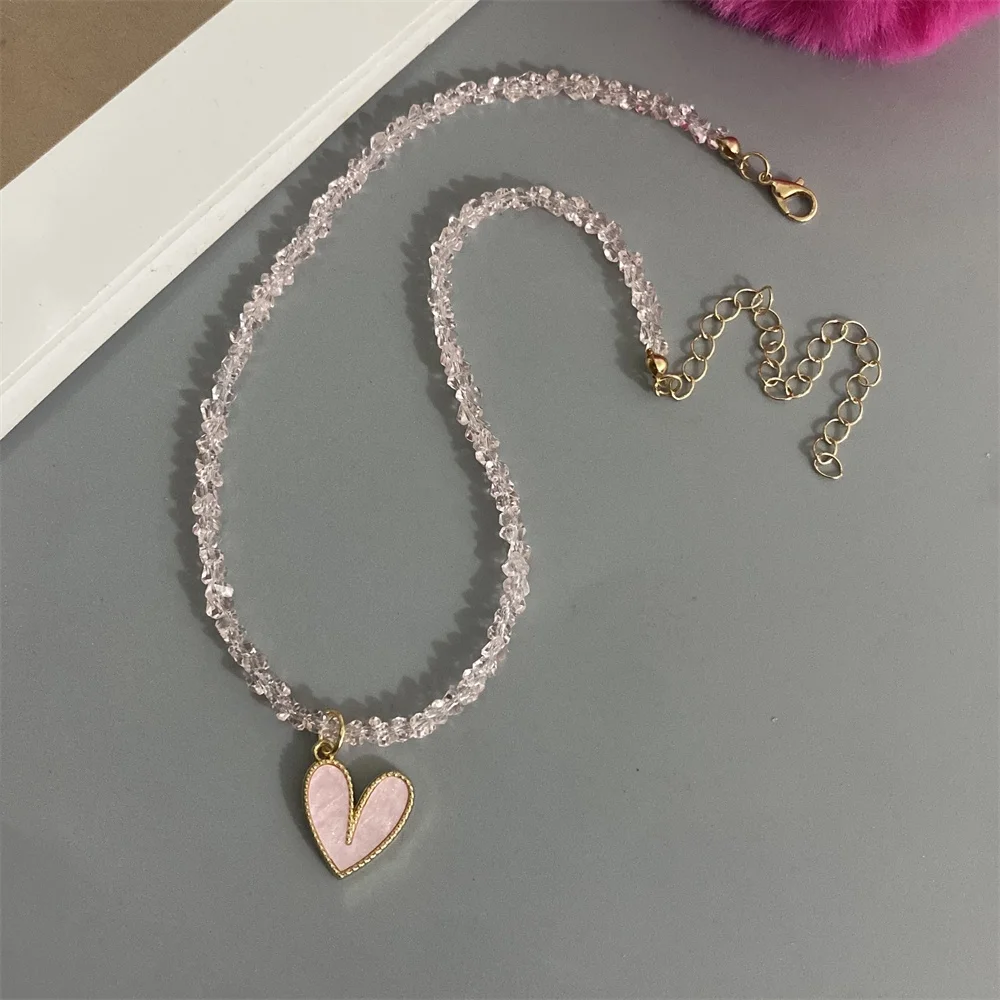 Black Pink Color Crystal Choker Necklace for Women Girl Unique Love Heart Pendant Necklace Shiny Fashion Neck Jewelry Wholesale