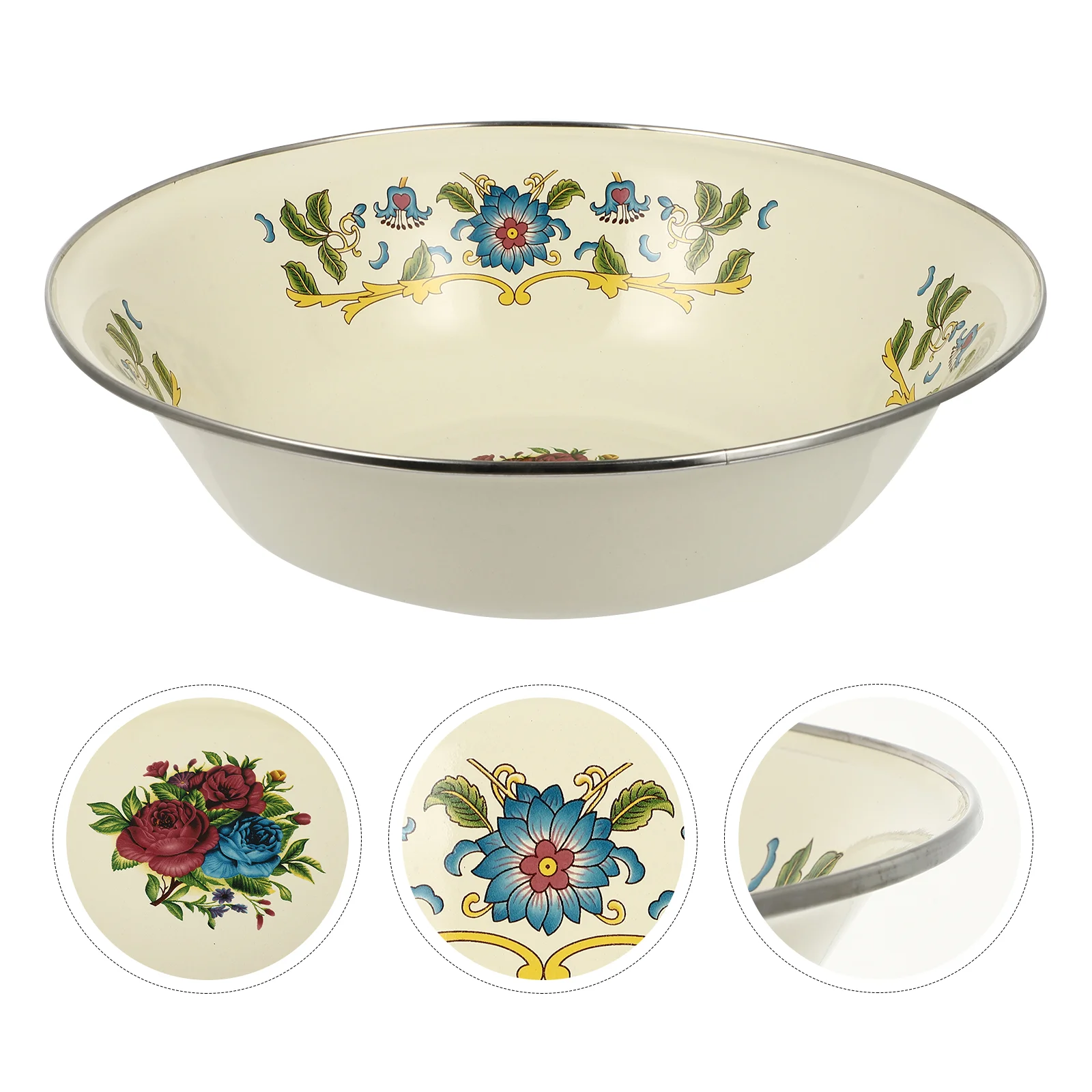 

Enamel Edge Basin Vintage Retro Enameled Glass Nut Chinese Kitchen Utensil Thick Soup Unique Multipurpose Practical