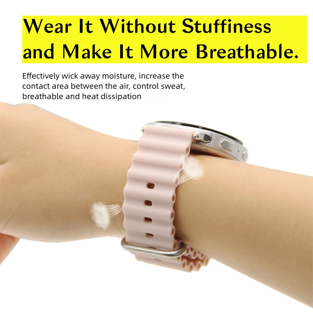 Ocean Wave Strap For Samsung Galaxy Watch 8 44mm/40mm Bracelet Two Metal Buckle Lightweight Silicone Quick Release Sport Band