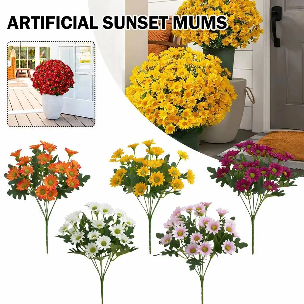 Artificial Sunset Chrysanthemum Flowers Outdoor Waterproof Fake Plants Realistic Decorative Flowers for Garden Porch Decor