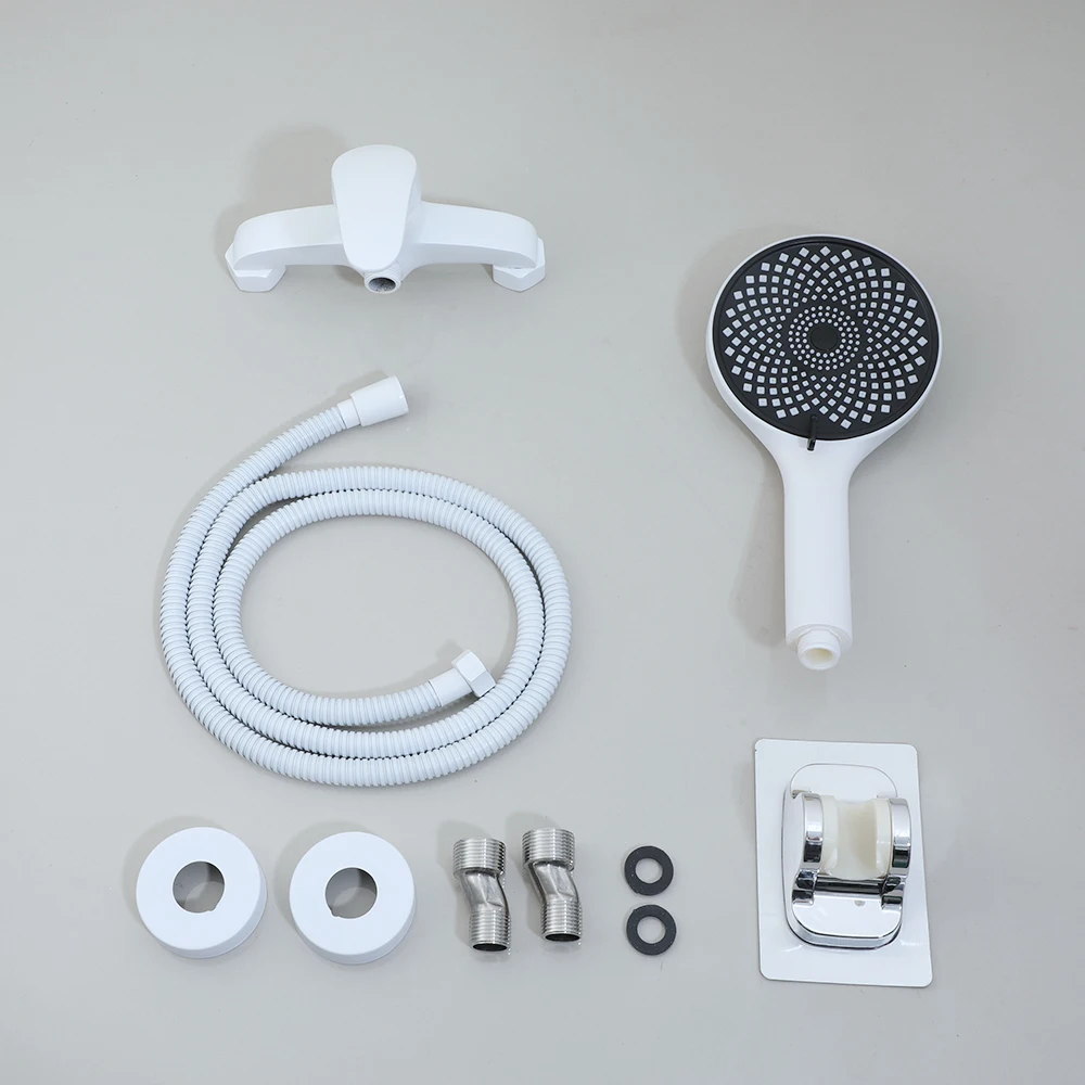 Torayvino Bathroom Shower Faucet Combo White Rainfall Shower System With High Pressure Handheld Shower Head Mixer Wall Mounted