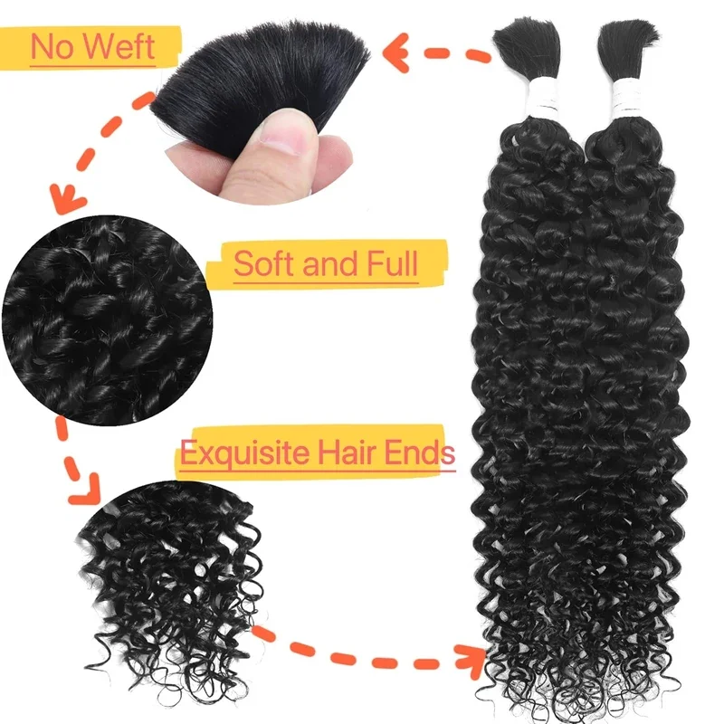 Human Braiding Hair 50g Deep Wave Human Hair Bulk for Braiding No Weft Curly Human Hair Extensions for Boho Braids