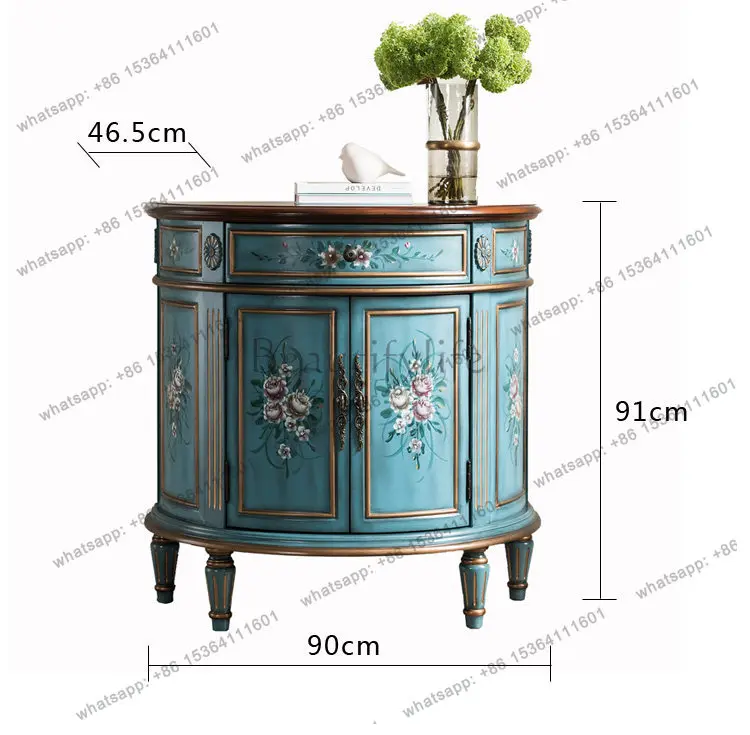 XX. American rural solid wood retro semicircular entrance cabinet light luxury living room decoration cabinet