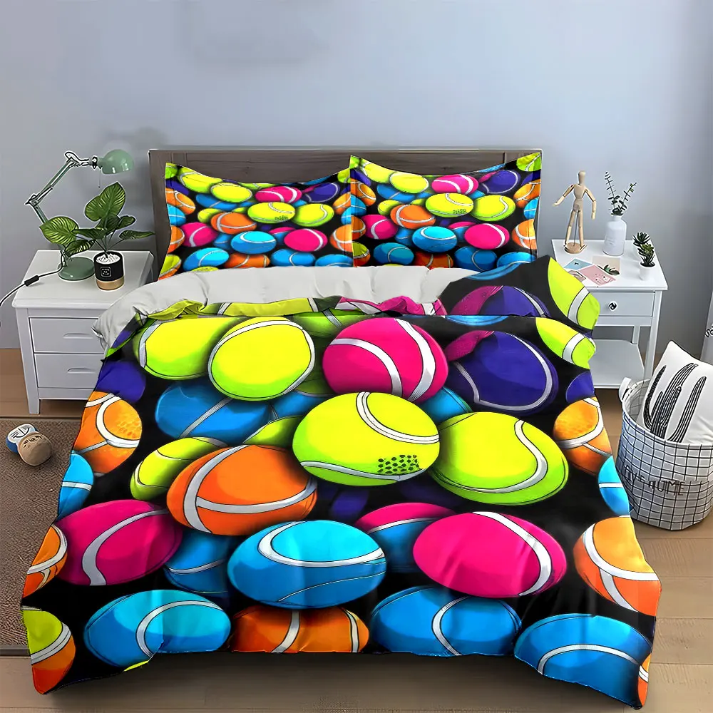 Colorful Tennis Balls Set Soft Skin-Friendly Bedding Set Includes 1 Duvet Cover And 2 Pillowcase, Gift