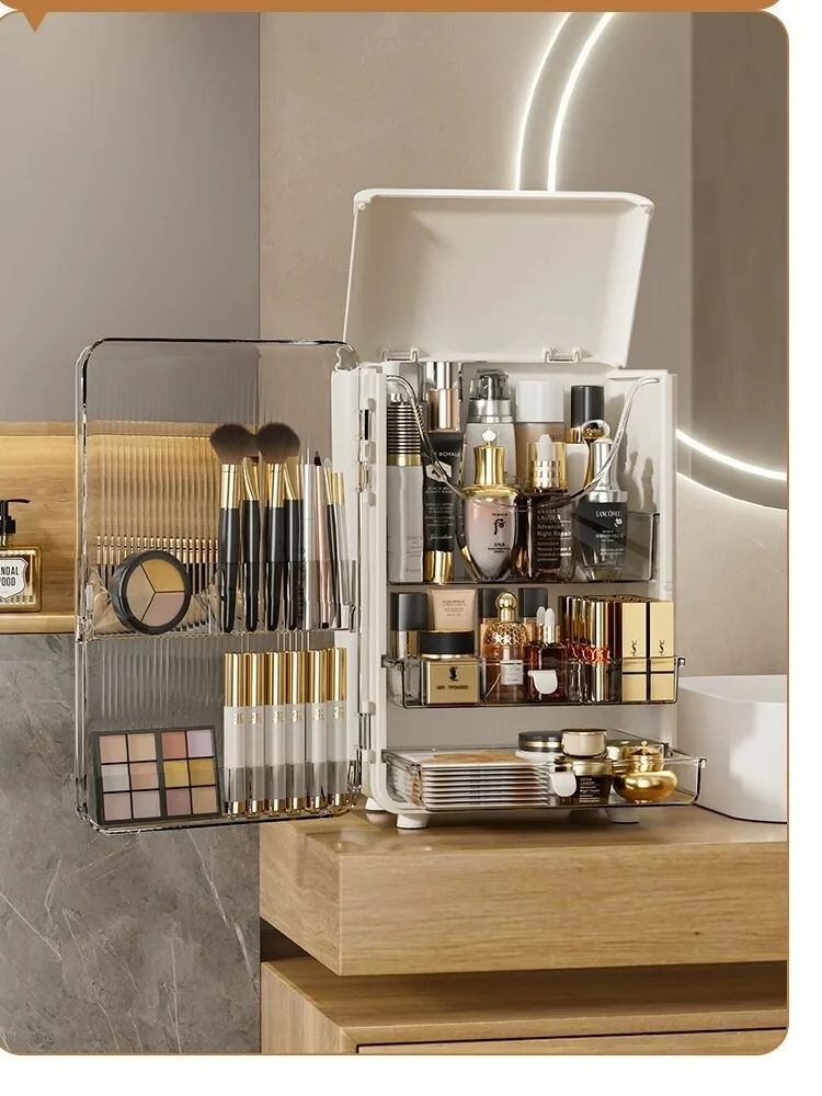 

2024 New Large Capaci Cosmetic Storage Box Desktop Organizer Lipsti Skincare Vani Dustproof elf Rectangular Plastic Bin