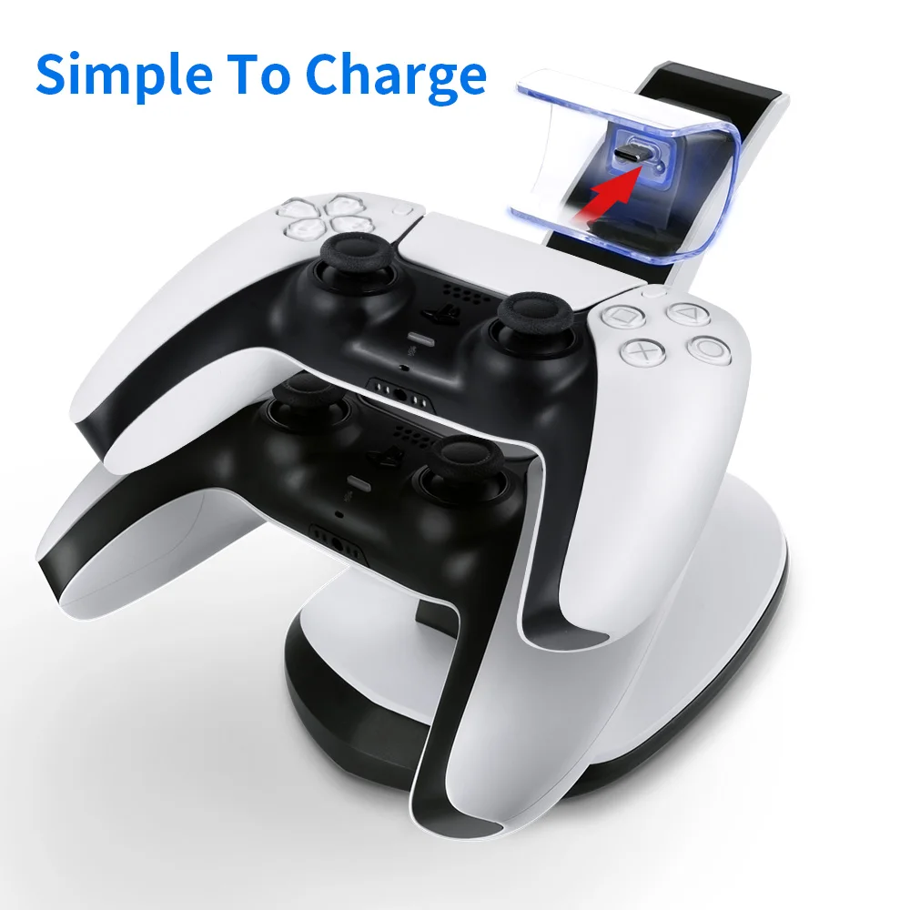 قاعدة شحن مزدوجة سريعة لوحدة التحكم اللاسلكية PS5، محطة شحن سريعة مزدوجة الإحساس من النوع C لملحقات PlayStation5
