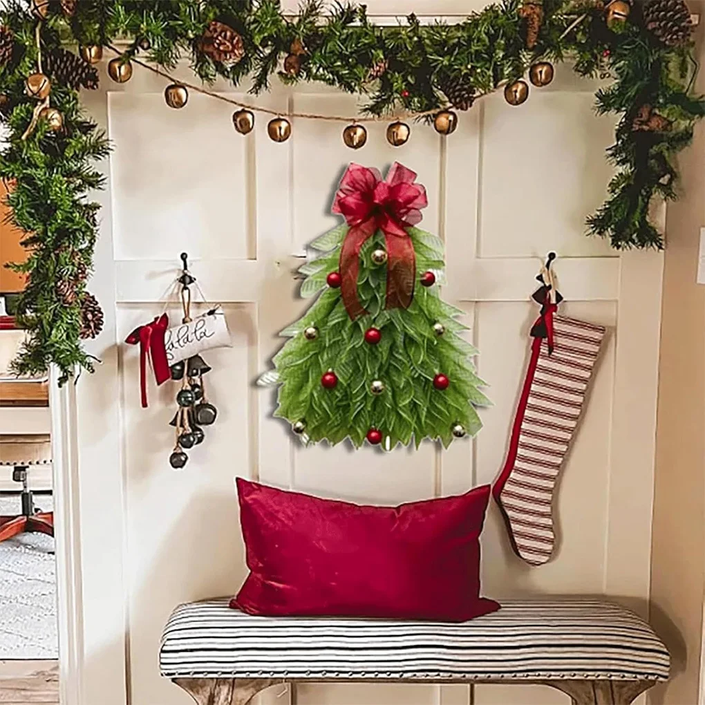 

Handmade Christmas Tree Wreath For Front Door, Front Door Wreath Door Hanging Christmas Wreath Holiday Decoration
