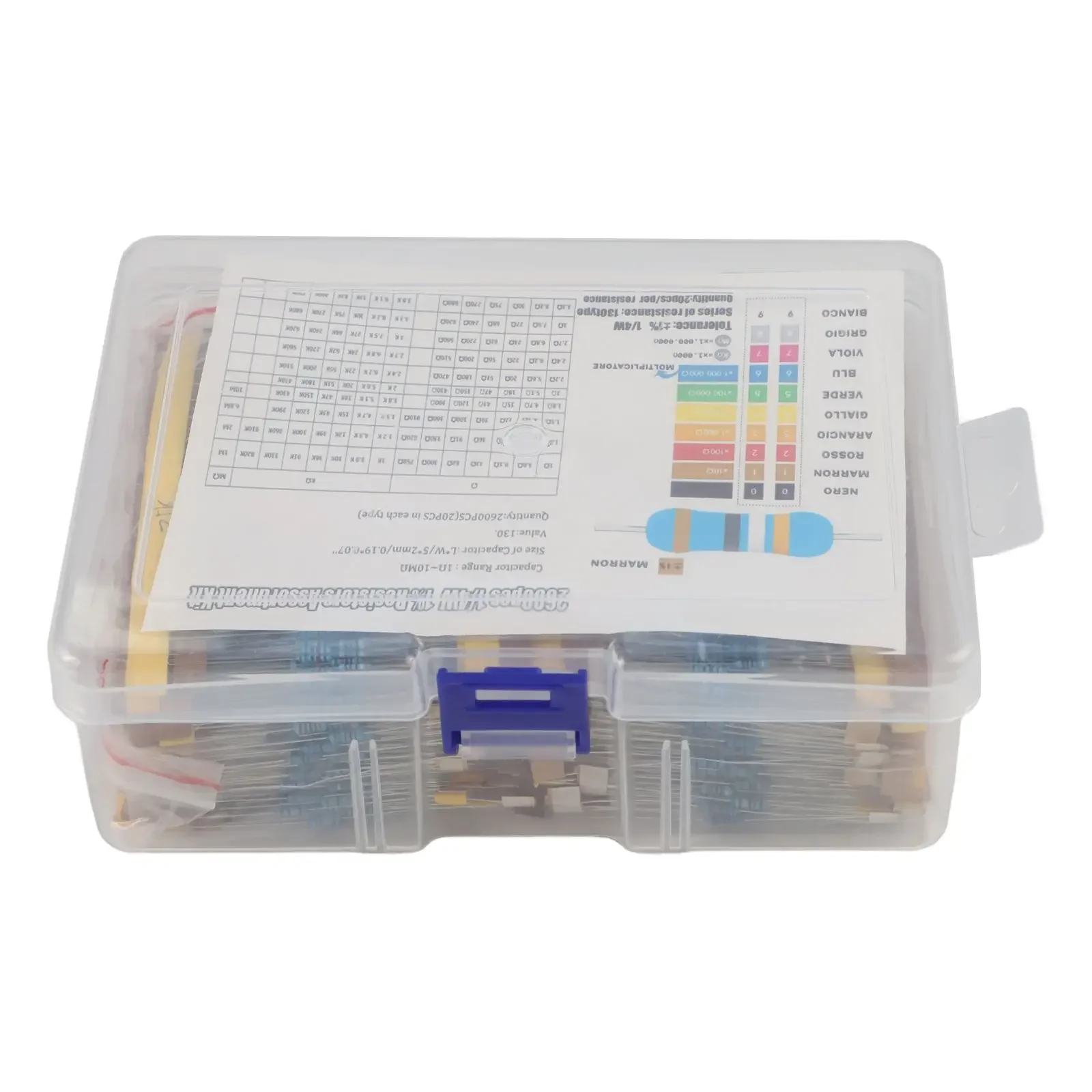 2600PCS 1/4W Metal Film Resistor Kit 130 Values For Arduino DIY Electronics Experiments And Circuit Testing Assortment