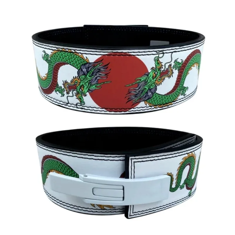 Weight Lifting Lever Belt Fire God & Emerald Dragon Design Weightlifting Belt Real Leather 10mm Thickness for Gym Back Support