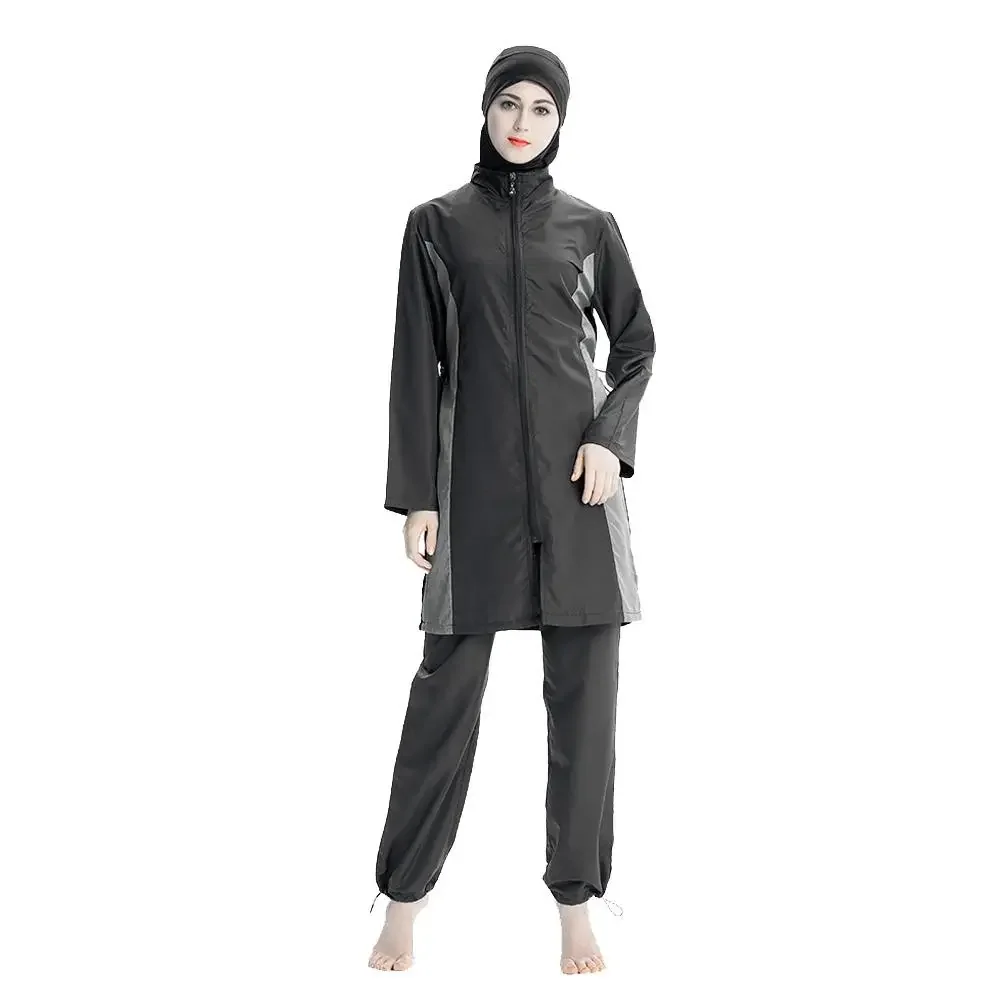 Maillot de bain musulman à manches longues pour femmes, ensemble de natation 3 pièces, protection solaire pour dames, nouveau FjHat, 2024