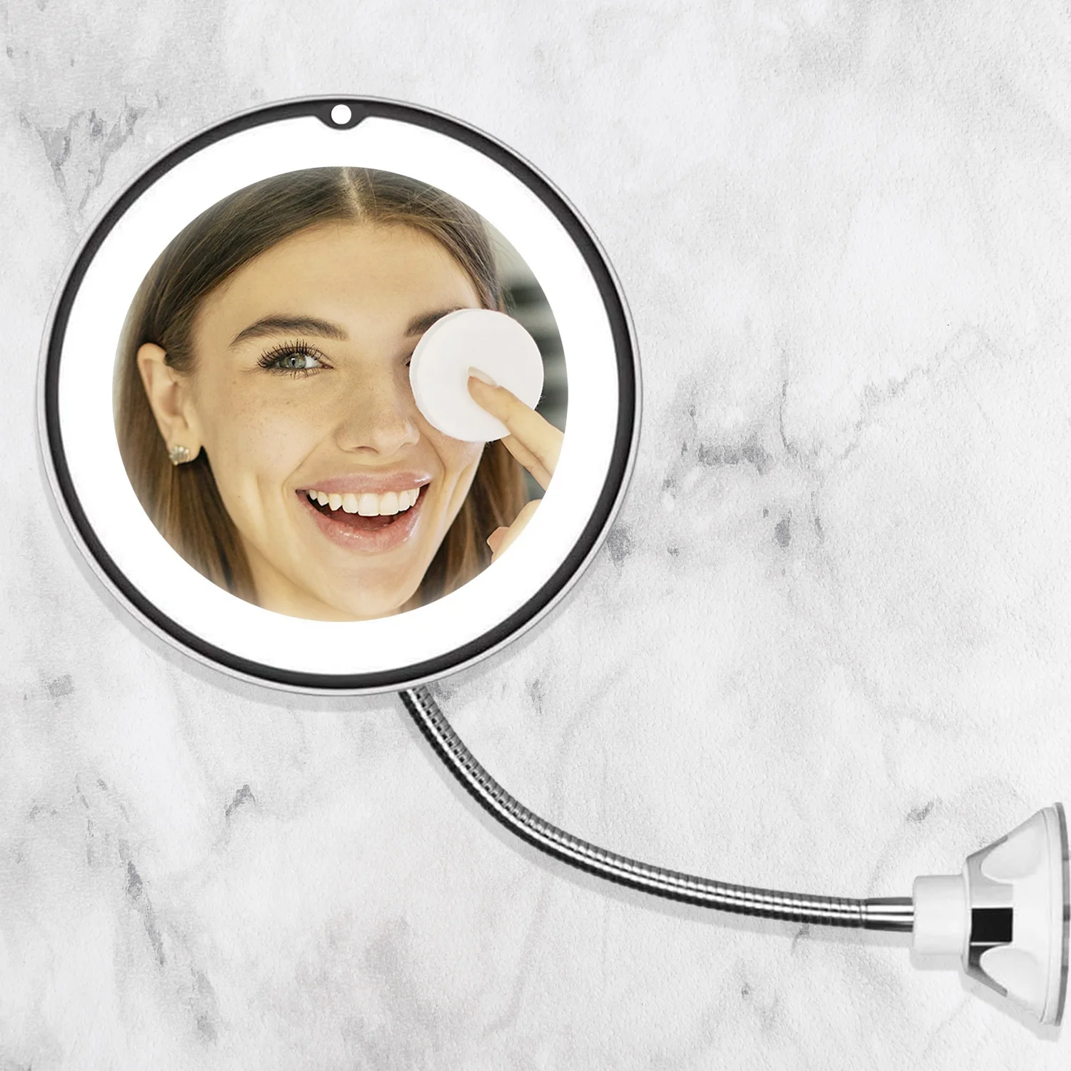 10X Magnifying Suction Mirror with Dimmable LED Lights for Vanity or Bathroom