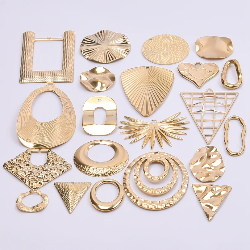 6Pcs/Lot Stainless Steel Stamping Geometric Rectangle Oval Round Charms Hollow Embossed Heart Diy Earrings Pendant Jewelry Bulk