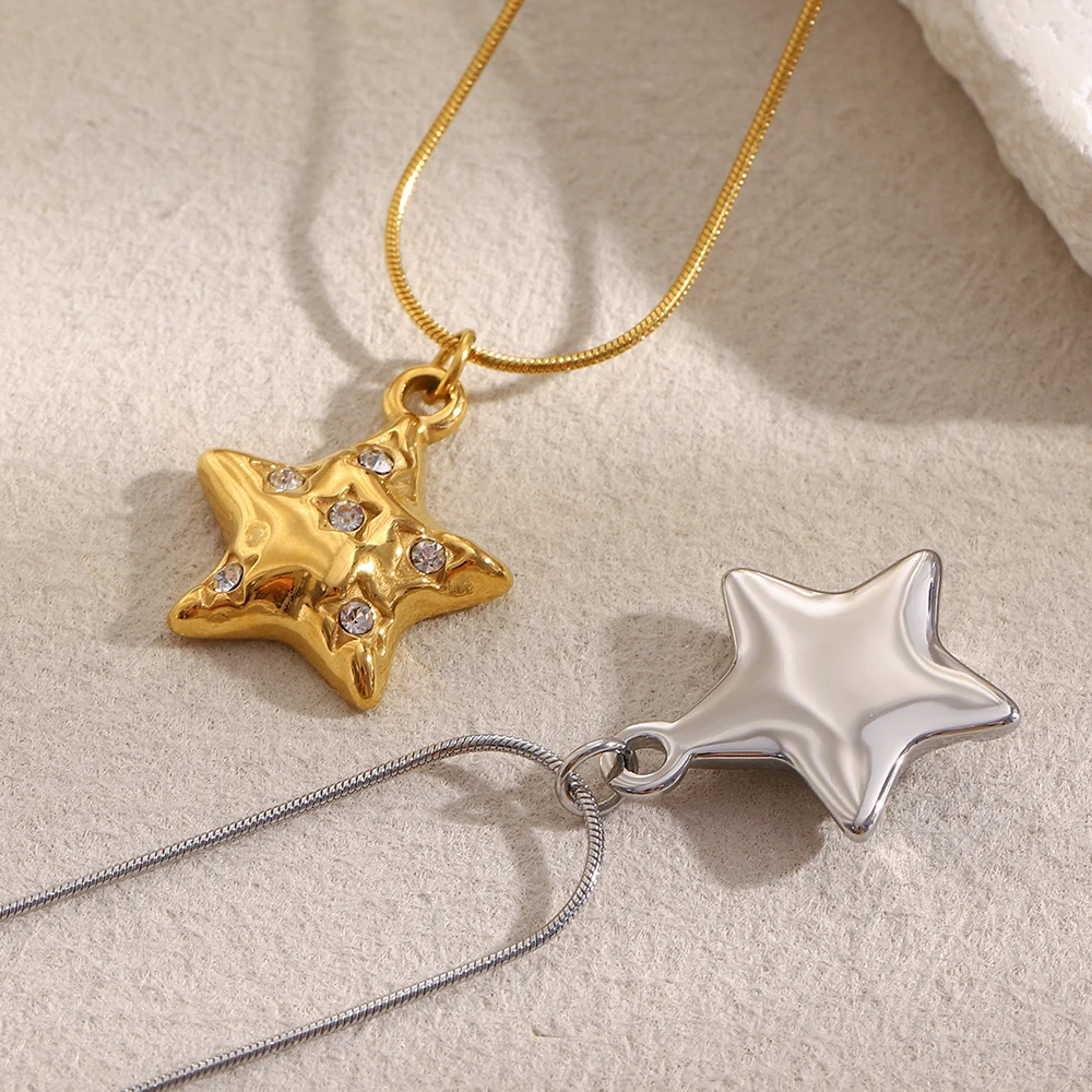 E.B.belle Gold Color Rhinestone Cute Star Pendant Necklace Stainless Steel 18K Gold Plated Women's Party Neck Jewelry Gifts view 5