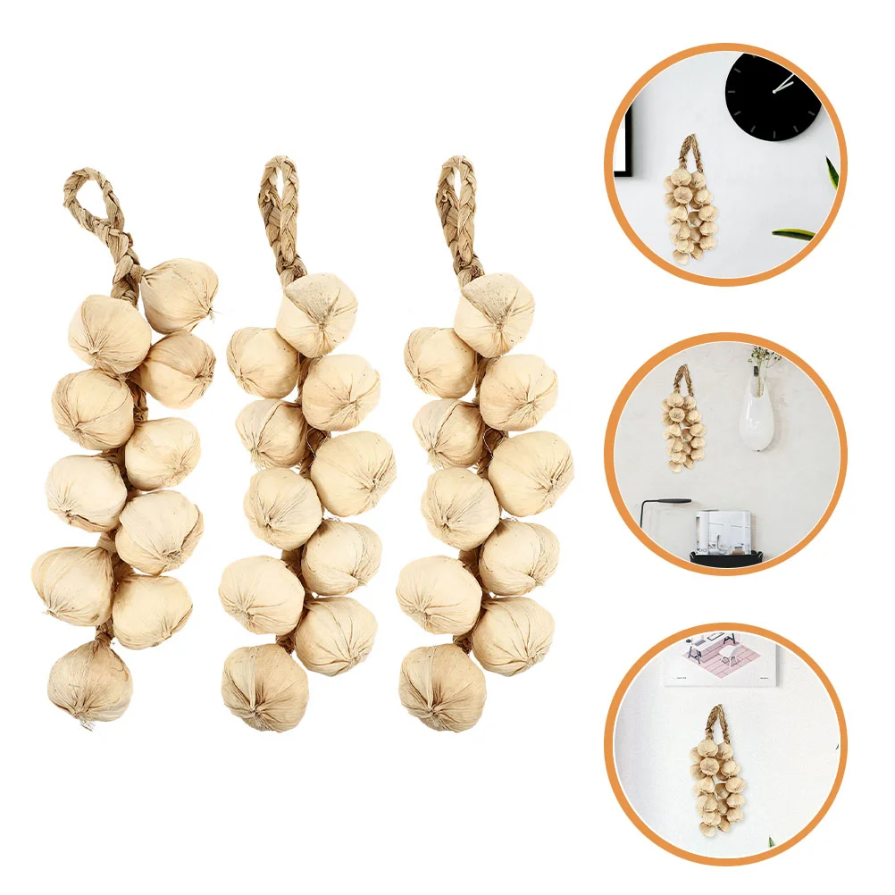 3 Pcs Simulated Vegetable Skewers Garlic Artificial Crusher Press Hanging Decor Faux Vegetables Joystick