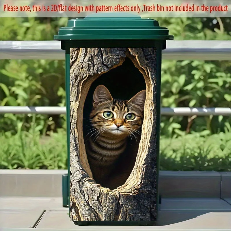 

Cat Tree Hole Sticker Tabby Cat Peeking from Tree Hole Design Self-Adhesive Trash Can Sticker Wallpaper for Home Decor M1544