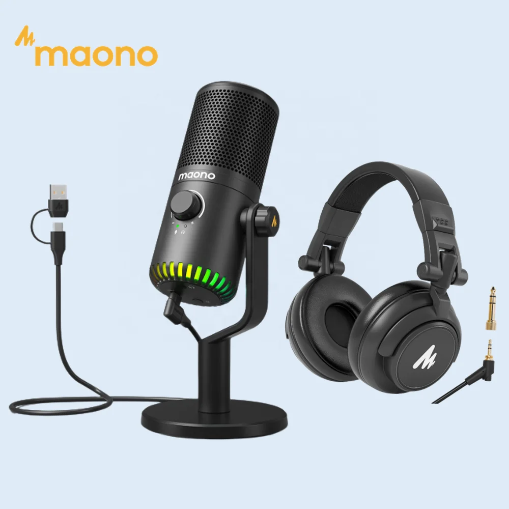 Micrófono para Juegos RGB Programable Maono DM30, Micrófono 3 en 1 con Perilla, Micrófono para Podcast, Micrófono de Condensador USB Tipo C para Escritorio