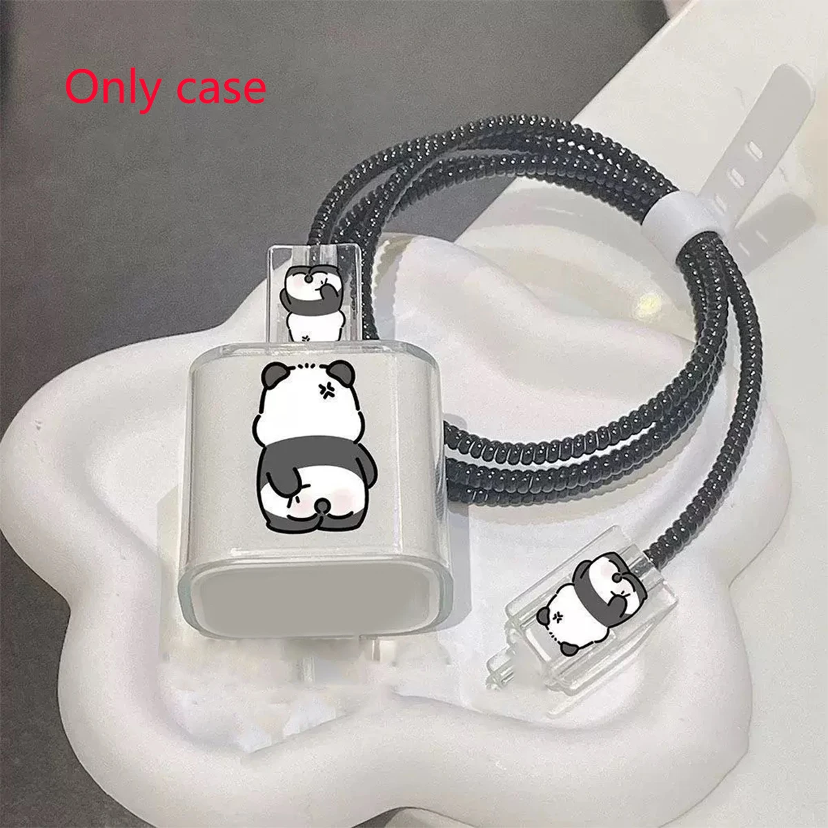 5Pcs-Set Black Panda Soft Charger Protector Case For iPhone 17 16 15 14 18W 20W Charging Head Protective Cover USB Cable Wind