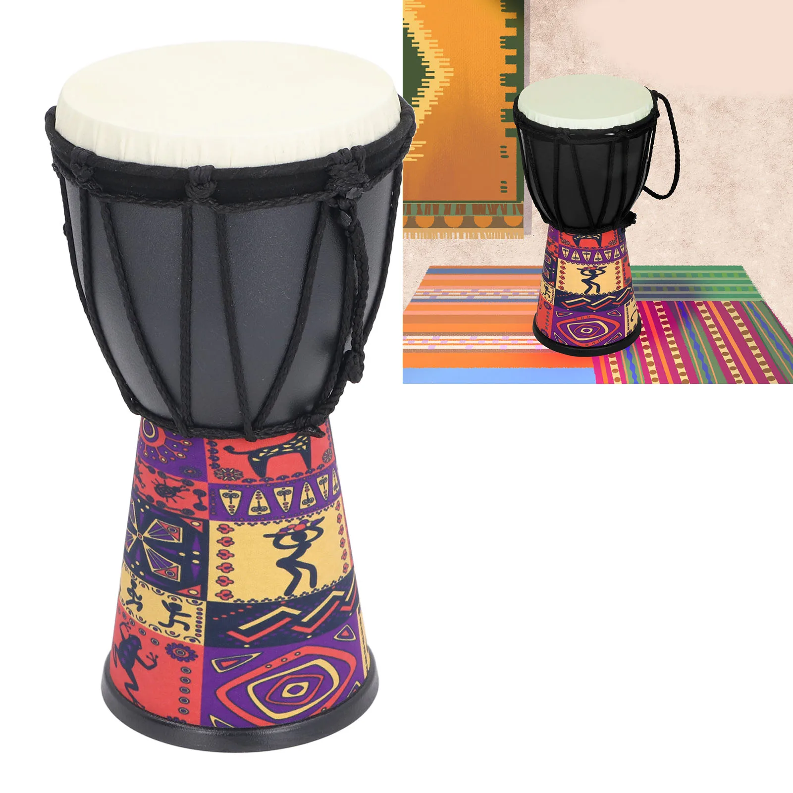 4 Inch African Hand Drum Painted Design Artificial Sheepskin Percussion Drum for DIY and Daily Entertainment African Hand Drum