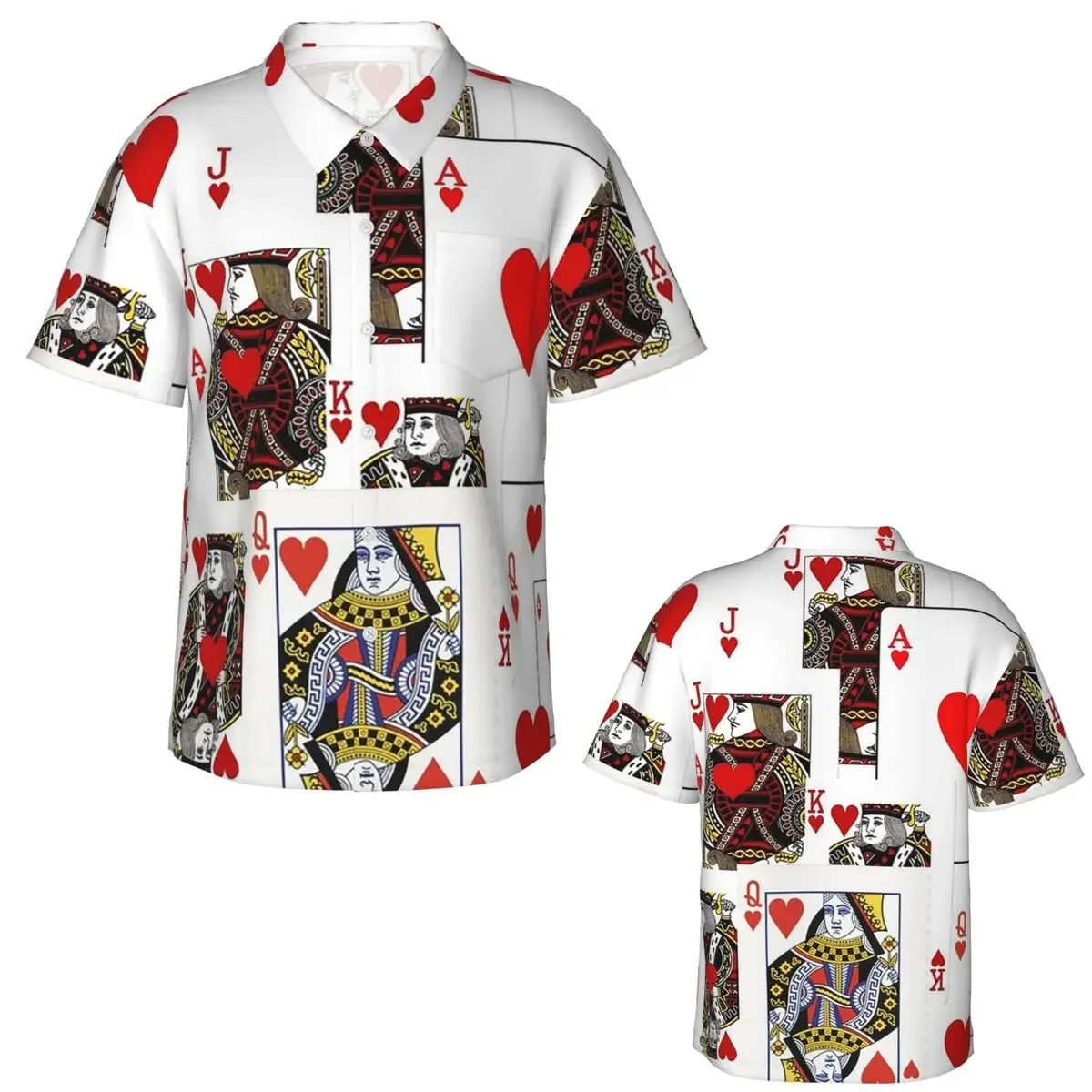 Casino Nights Red Queen Of Hearts Hawaiian Shirts Funny Men Short Sleeve Shirt for Summer Beach Men's Button Tops