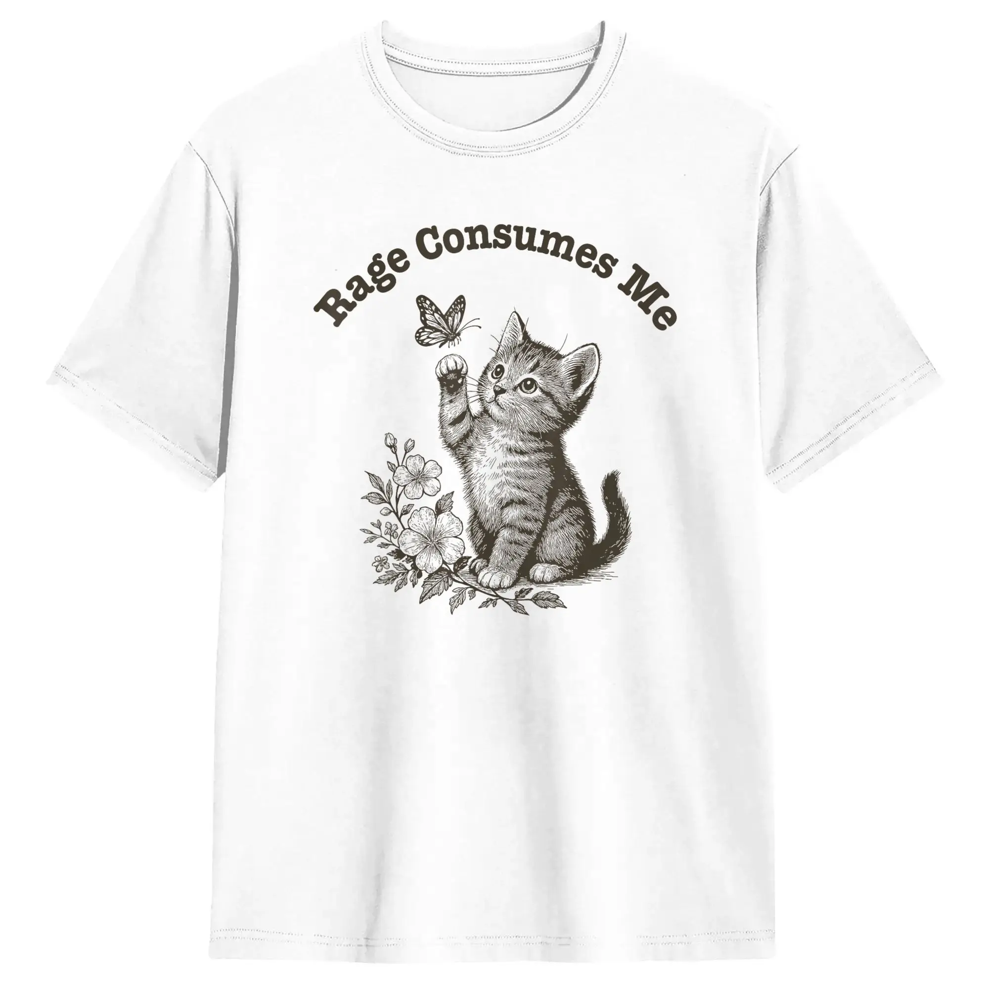 Streetwear T-Shirt Summer Rage Consumes Me Cat Fashion T Shirts  Cotton Tshirt for Couple Y2K Basic Short Sleeve Tops