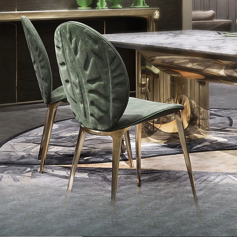 Light luxury embroidered tree leaf dining chair, high-end stainless steel chair banquet villa dining chair