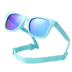 Gafas de sol polarizadas para bebés de 0 a 24 meses con cinturón, montura cuadrada de silicona de alta calidad, lentes espejadas UV400 para niños y niñas