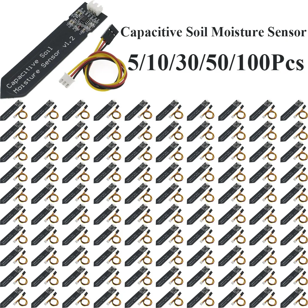 5~100Pcs Capacitive Soil Humidity Detection Sensor Not Easy To Corrode Wide Voltage Working Range Comes With Connecting Wire