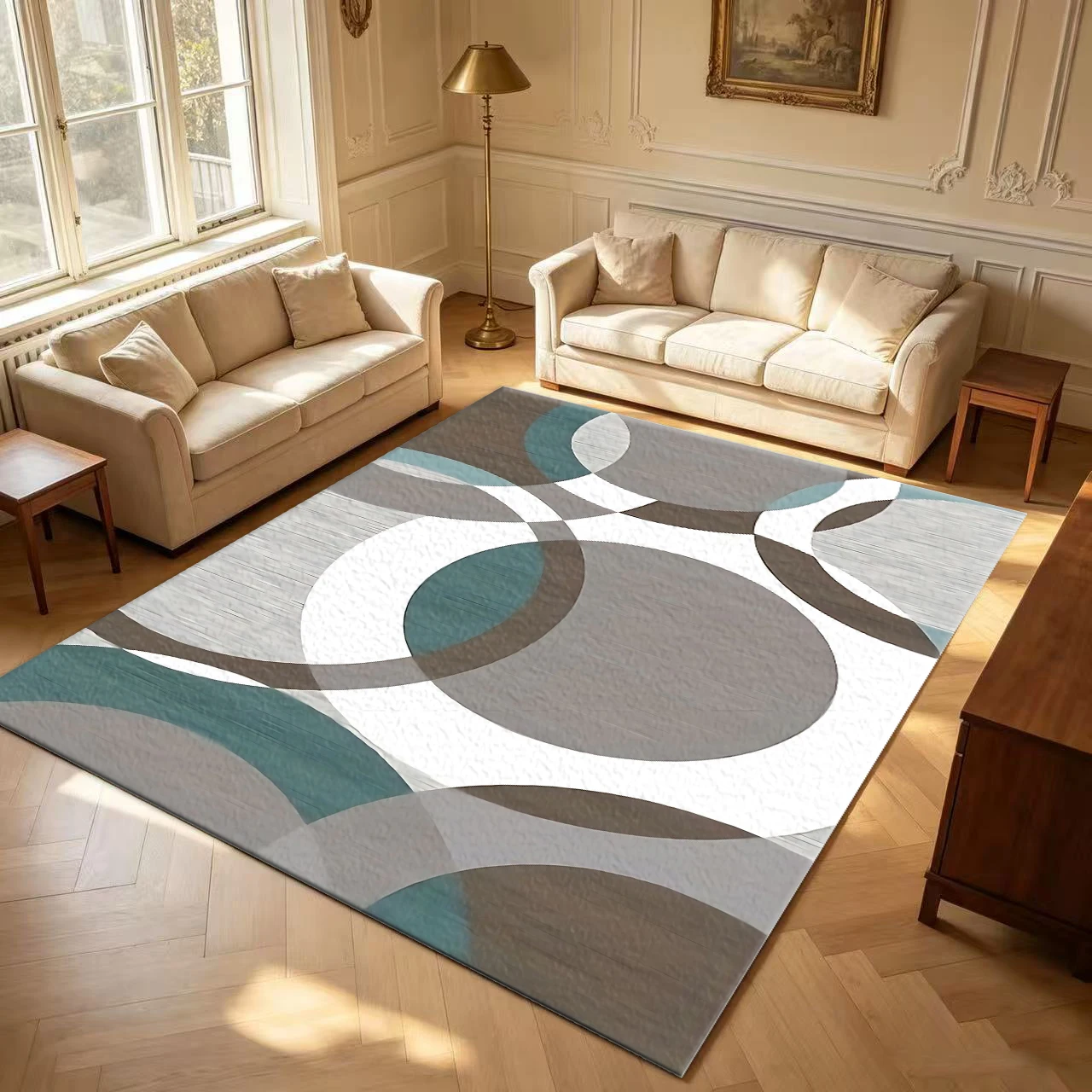 Modern Abstract Round Geometric Carpet Floor Decoration Minimalist Neutral Non-Slip Carpet Suitable for Living Room Bedroom Home Decor