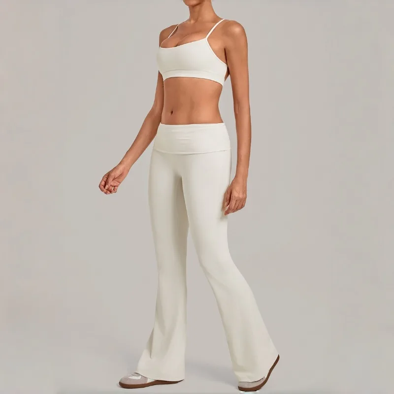 Women's Seamless Yoga Sets Sports Fitness Cross Beauty Back Bra Training Hip-Lifting Flare-Pants Suits Workout Gym Running Sets