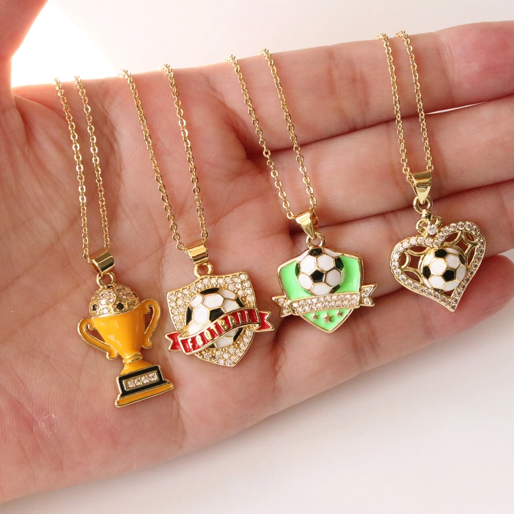

4Pcs/Football Necklace Metal Enamel Art Soccer Pendant Necklace for Men's Women's Party Sports Style Jewelry Accessories