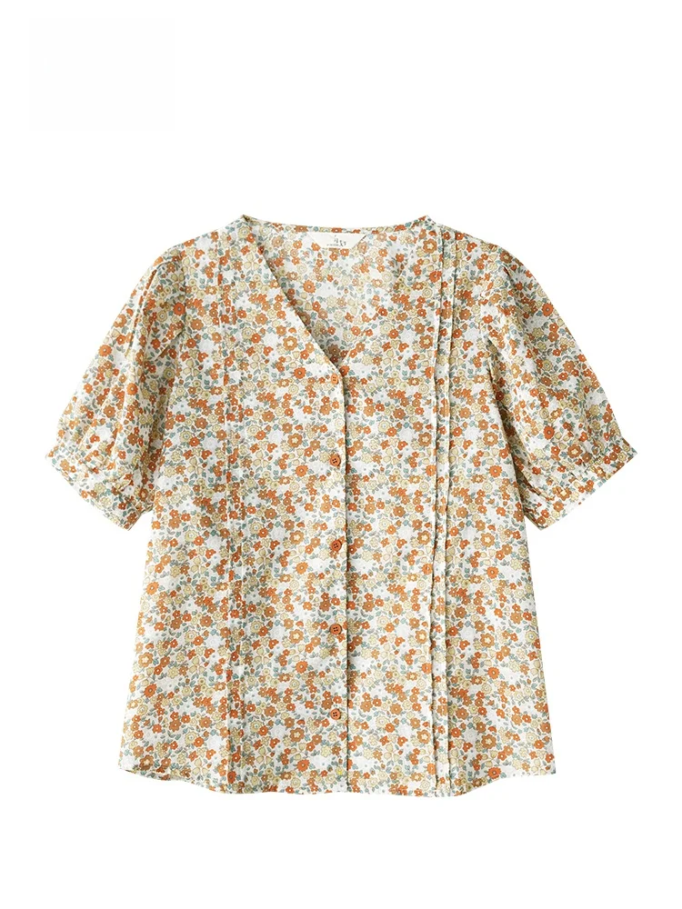 

GOFAR Sweet Lady Sle V-ne Floral Print Chiffon Top Women's ort Sve Loose Faionable Youthful irt 33705