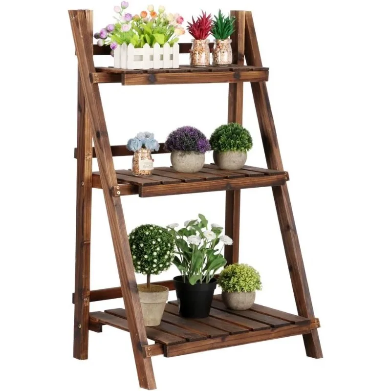 

Folding Plant Stand Wooden Foldable Plant Shelf 3-Tier Flower Pot Stand Plants Display Shelf Rack Ladder Garden Indoors Outdoors