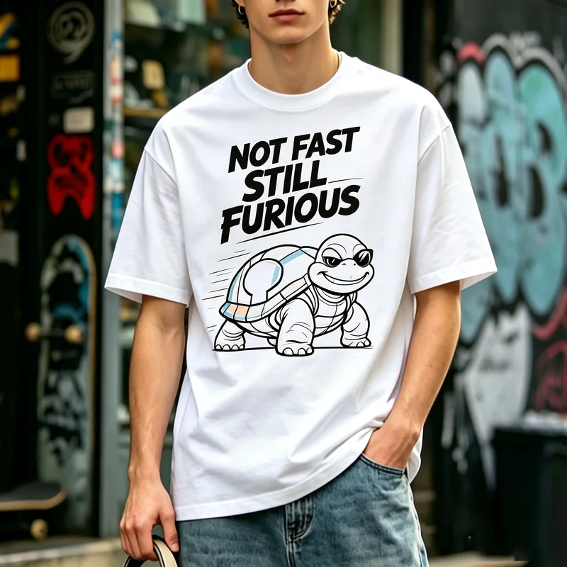 Cool Turtle Not Fast Still Furious Graphic Print Cotton T Shirt for Men Women Teenagers Street Graffiti Short Sleeve Tee