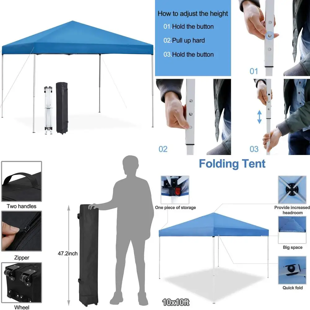 

Instant Outdoor Pop Up Canopy Tent with Wheeled Bag, 4 Ropes, Straight Legs, Stakes, Heavy Duty, 10x10 Feet for Quick Setup and
