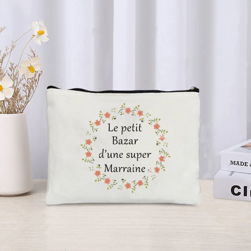 Wreath French Letter Printed Storage Cosmetic Bag Perfume Skin Care Products Sundries Makeup Bags Organizer Gift for Godmother