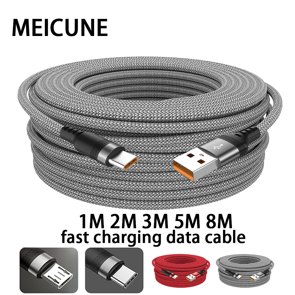 화웨이 삼성 샤오미 OPPO OnePlus용 USB C 타입/마이크로 USB 고속 충전 케이블, 6A, 3m, 5 m, USB C 안드로이드 확장 충전 케이블
