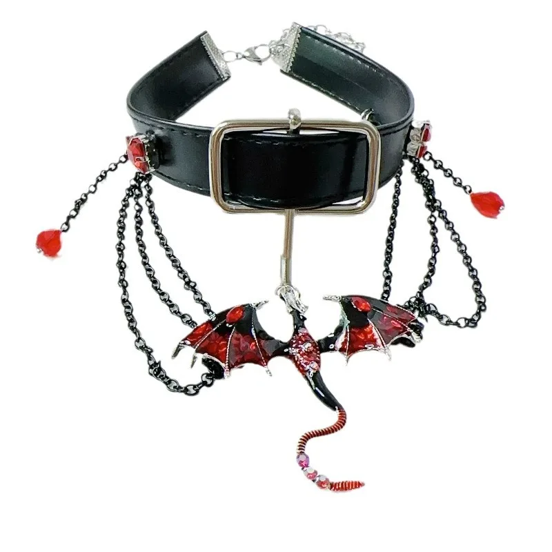 DIY accessories Tassel dragon necklace  heavy industry leather collar choker babes halloween sweet cool punk collarbone chain view 5