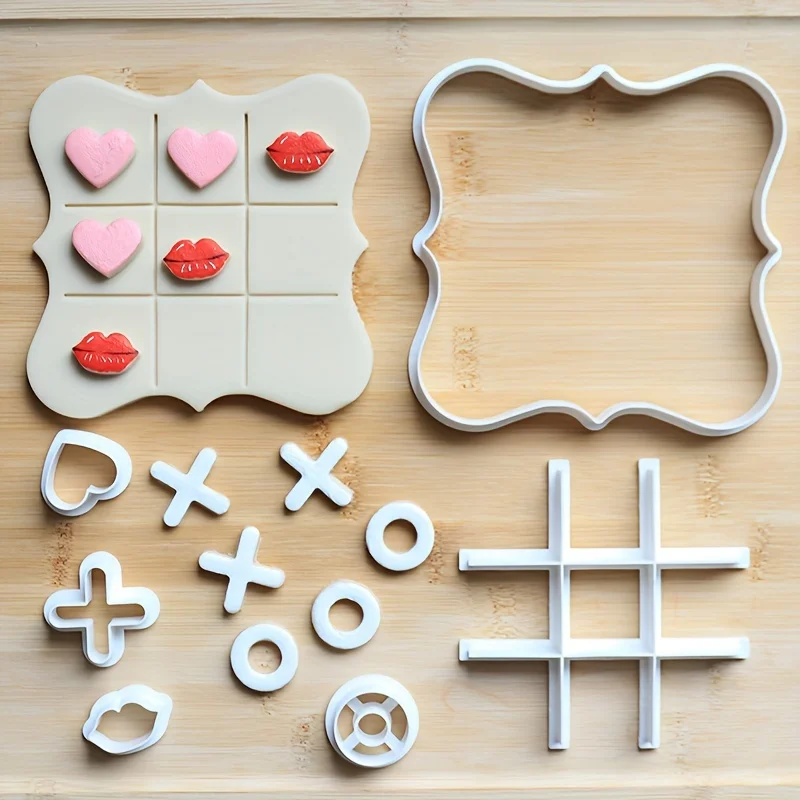 Valentine's Day Tic Tac Toe Mold Casting Mold Heartt Lip for DIY Crafts Cookie Cutter Kids Adult Table Game Family Board Games