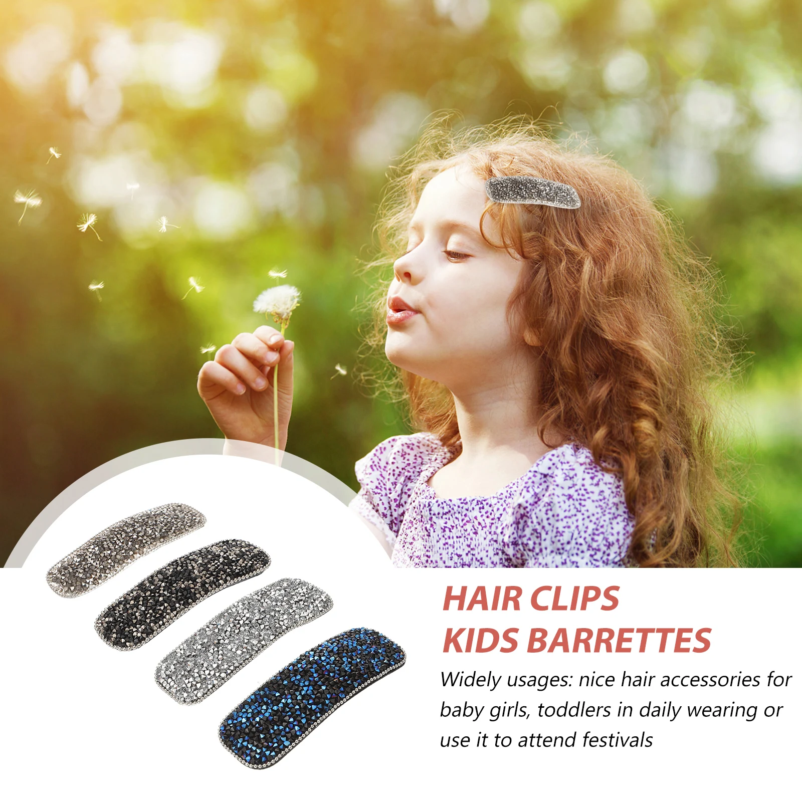 

4Pcs Square Metal Hair Clips Vivid Crystal Designs for Kids Girls Snap Barrettes Daily Festival Wear Hairpins Hair Clips