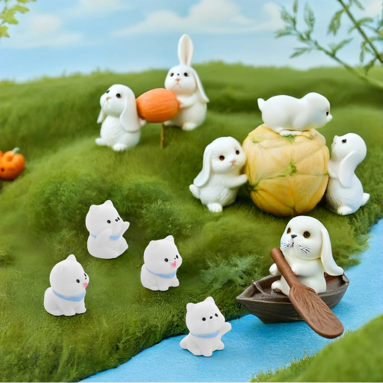 8個のミニチュア樹脂動物セット 愛らしい犬の彫刻 クラフトプロジェクト用 小さな風景装飾 盆栽 車のダッシュボード用